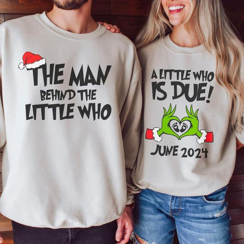 A Little Who Is Due Couple Sweatshirt, Mommy To Be Shirt, New Dad Shirt, Christmas Pregnancy Reveal Sweatshirt, Baby Reveal Xmas Party Shirt